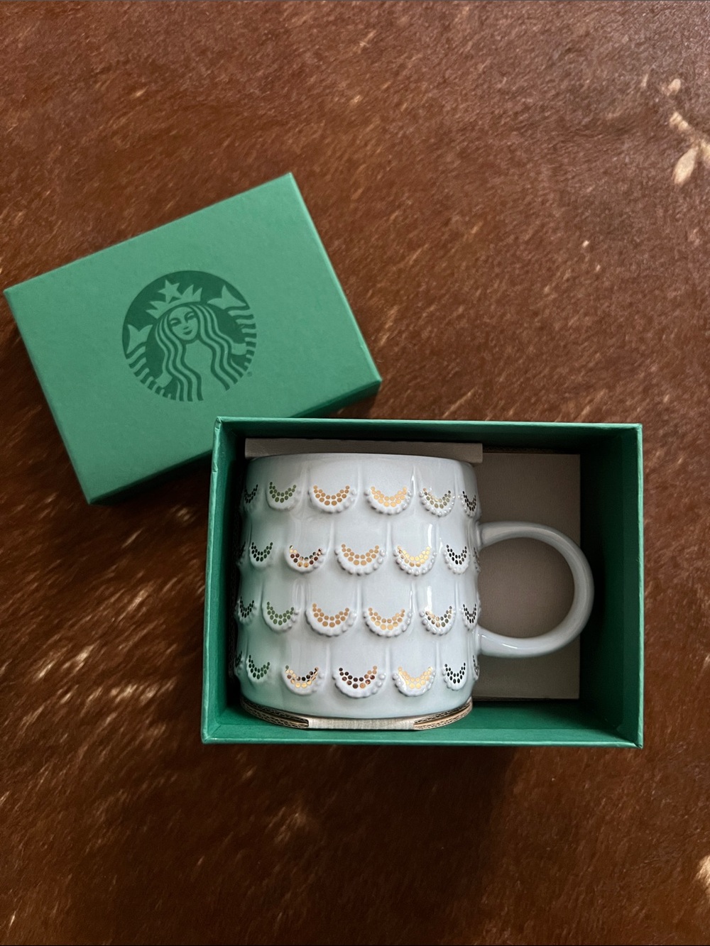 Starbucks 2016 10oz Anniversary Mermaid Siren Scales Mug Cup Gold Dots Thailand